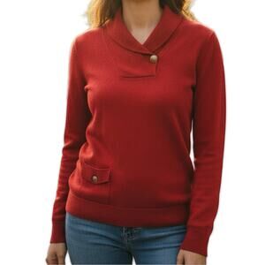 Lauren Ralph Lauren Sweater Shawl Collar Button Knit Red Heritage XL
